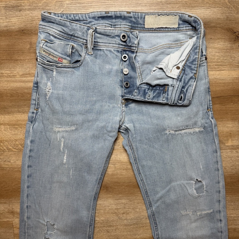 Diesel Sleenker Jeans Men 28x32 Blue Slim Skinny Stretch Light Wash Thrash 086AT - Picture 2 of 16
